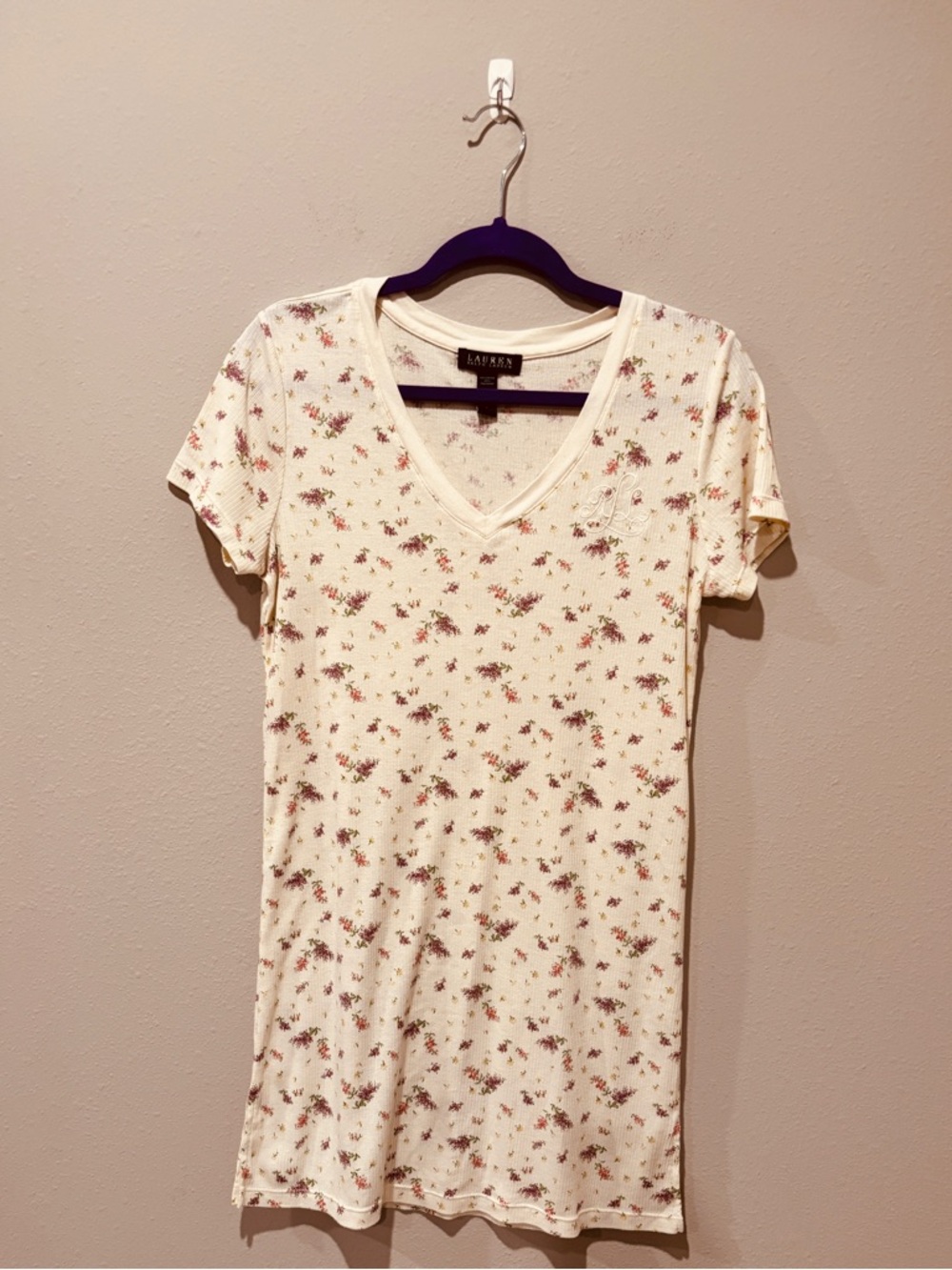 Ralph Lauren Floral V-Neck Short Sleeve Night Shirt Size Small Cottagecore